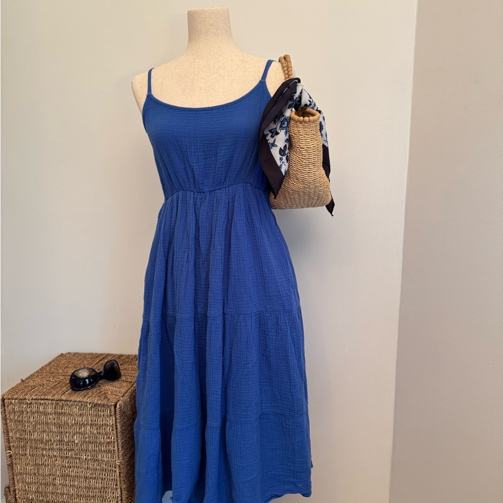 Blue Spaghetti Strap Midi Sundress for Casual Resort Wear